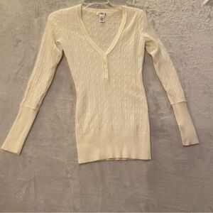 Aphorism Sweater Womens Small White VNeck Angora Blend Long Sleeve Cable Knit